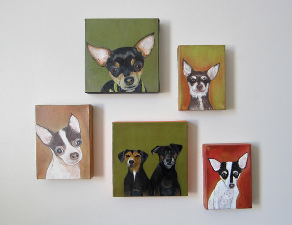 Dog Custom Painting Pet Portrait 8x8 Original Art Personalized Puppy Modern Canvas Green Black Red Tile Studio