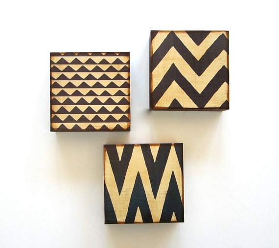 Art Block Trio/3/three 5x5 Mix And Match 3 Geometric Pattern Chevron Zig Zag Brown Black Gray Red Tile Studio