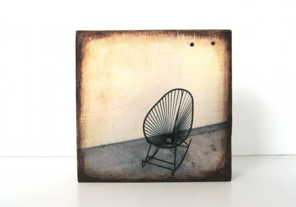 Mid Century Modern Patio Chair 4x4 Photo Block Wood Block Black Red Tile Studio