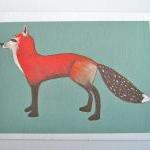 Red Fox With Teal Background 5x7 Giclee Art Print..